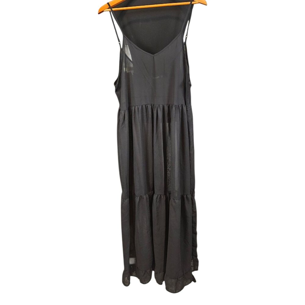 Nasty Gal Sheer Black Maxi Dress US 6 Boho Whimsigoth Layered Gothic Flowy Slip